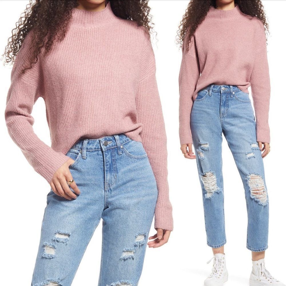 BP Mock Neck Sweater in Beige Size XXS
